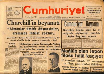 Cumhuriyet Gazetesi 28 Ekim 1944 - Mağlub Olan Japon Filosu Hala Kaçıyor GZ69841 - 2