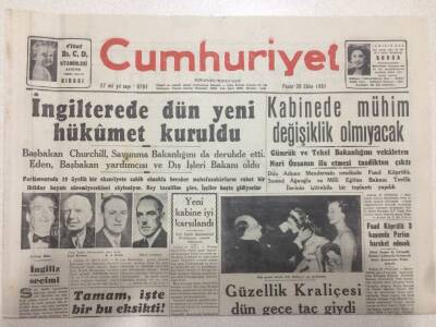 Cumhuriyet Gazetesi 28 Ekim 1951 - İngilterede Dün Yeni Hükümet Kuruldu GZ52551 - 1