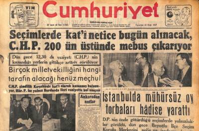 Cumhuriyet Gazetesi 28 Ekim 1957 - İstanbulda Mühürsüz Oy Torbaları Hâdise Yarattı - Ankarada Seçim Nasıl Geçti ? GZ119644 - 1