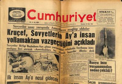 Cumhuriyet Gazetesi 28 Ekim 1963 - Kruçef Sovyetlerin Aya İnsan Yollamaktan Vazgeçtiğini Açıkladı GZ59087 - 1