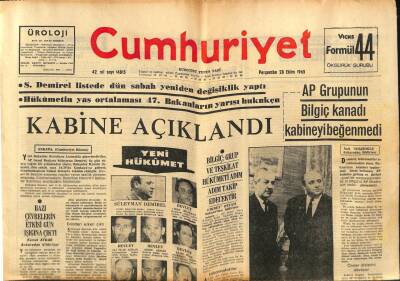 Cumhuriyet Gazetesi 28 Ekim 1965 - AP Grubunun Bilgiç Kanadı Kabineyi Beğenmedi GZ80423 - 1