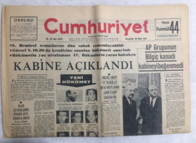Cumhuriyet Gazetesi 28 Ekim 1965 - Kabine Açıklandı Yeni Hükumet - GZ19135 - 1