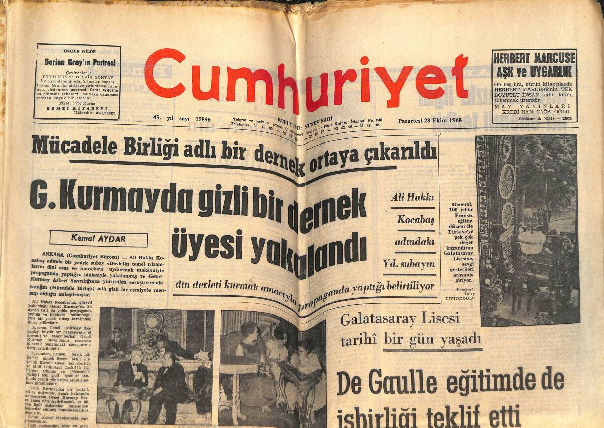 Cumhuriyet Gazetesi 28 Ekim 1968 - Uzaydan K.Vietnamlılara Selam Gönderildi - Yorgacis Bakanlıktan İstifa Etti GZ143419 - 1