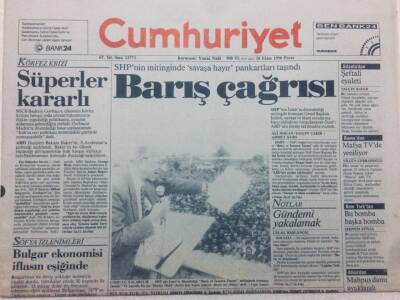 Cumhuriyet Gazetesi 28 Ekim 1990 - Barış Çağrısı GZ47532 - 1