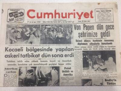 Cumhuriyet Gazetesi 28 Eylül 1951 - Kocaeli Bölgesinde Yapılan Askeri Tatbikat Dün Sona Erdi GZ52688 - 1