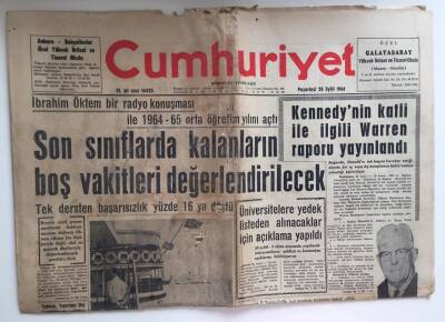 Cumhuriyet Gazetesi 28 Eylül 1964 - Kennedy Katli İle İlgili Warren Raporu Yayınlandı GZ6393 - 2