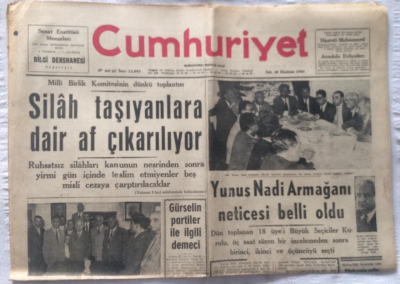 Cumhuriyet Gazetesi 28 Haziran 1960 - Silah Taşıyanlara Dair Af Çıkarılıyor - GZ19336 - 1
