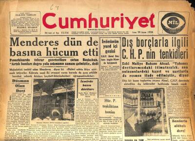 Cumhuriyet Gazetesi 28 Kasım 1958 - Menderes Dün de Basına Hücum Etti GZ86106 - 1