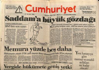 Cumhuriyet Gazetesi 28 Kasım 1990 - Saddam Hüseyine Büyük Gözdağı GZ61330 - 2