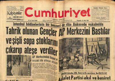 Cumhuriyet Gazetesi 28 Mart 1963 - Celal Bayar Dün Gece Hastaneye Nakledildi GZ69886 - 2