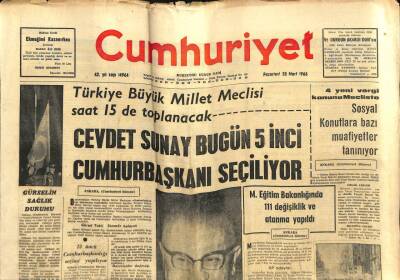 Cumhuriyet Gazetesi 28 Mart 1966 - Cevdet Sunay Bugün 5. Cumhurbaşkanı Seçiliyor GZ80072 - 1