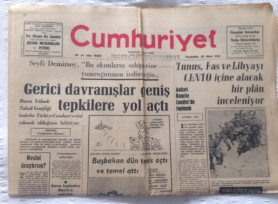 Cumhuriyet Gazetesi 28 Mart 1968 - Gerici Davranışlar Geniş Tepkilere Yol Açtı - GZ19286 - 1