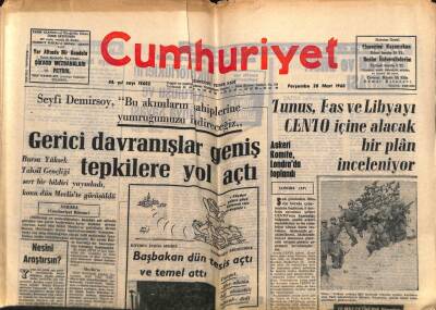 Cumhuriyet Gazetesi 28 Mart 1968 - Tunus , Fas Ve Libyayı Cento İçine Alacak Bir Plan İnceleniyor GZ80386 - 1