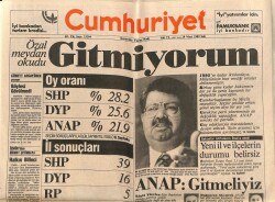 Cumhuriyet Gazetesi 28 Mart 1989 - Özal Meydan Okudu GİTMİYORUM GZ65046 - 2