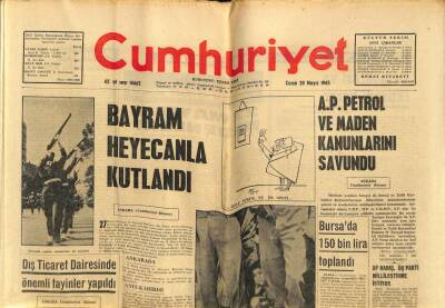 Cumhuriyet Gazetesi 28 Mayıs 1965 - Cumhuriyete Şeref Üyeliği.Y.Çetinere Altın Kalem Verildi GZ58992 - 1