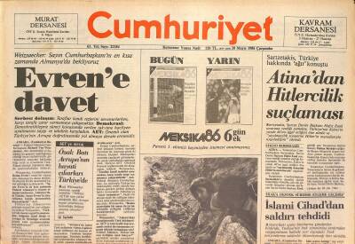 Cumhuriyet Gazetesi 28 Mayıs 1986 - Topkapıda Sur Dibi Butik - Atinadan Hitlercilik Suçlaması GZ126823 - 1