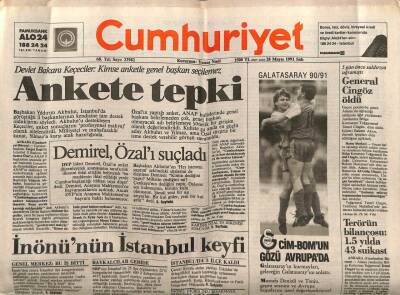 Cumhuriyet Gazetesi 28 Mayıs 1991 - Galatasarayın Gözü Avrupada GZ61332 - 2