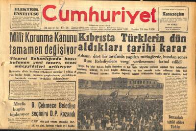 Cumhuriyet Gazetesi 28 Nisan 1958 - Pakistanda Kolera Salgını - Kıbrısta Türklerin Dün Aldıkları Tarihi Karar GZ120520 - 1