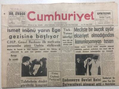 Cumhuriyet Gazetesi 28 Nisan 1959 - İsmet İnönü Ege Gezisine Başlıyor GZ52463 - 1