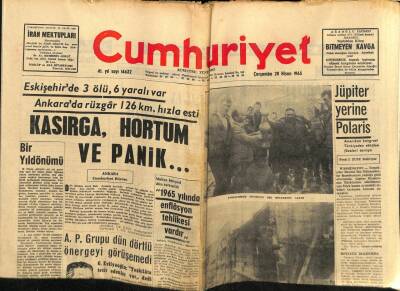 Cumhuriyet Gazetesi 28 Nisan 1965 - Kasırga, Hortum Ve Panik GZ58979 - 1