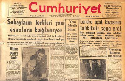 Cumhuriyet Gazetesi 28 Ocak 1960 - Londra Uçak Kazasının Tahkikatı Sona Erdi - Kırşehirde Başbakan İçin Hazırlık GZ119985 - 1