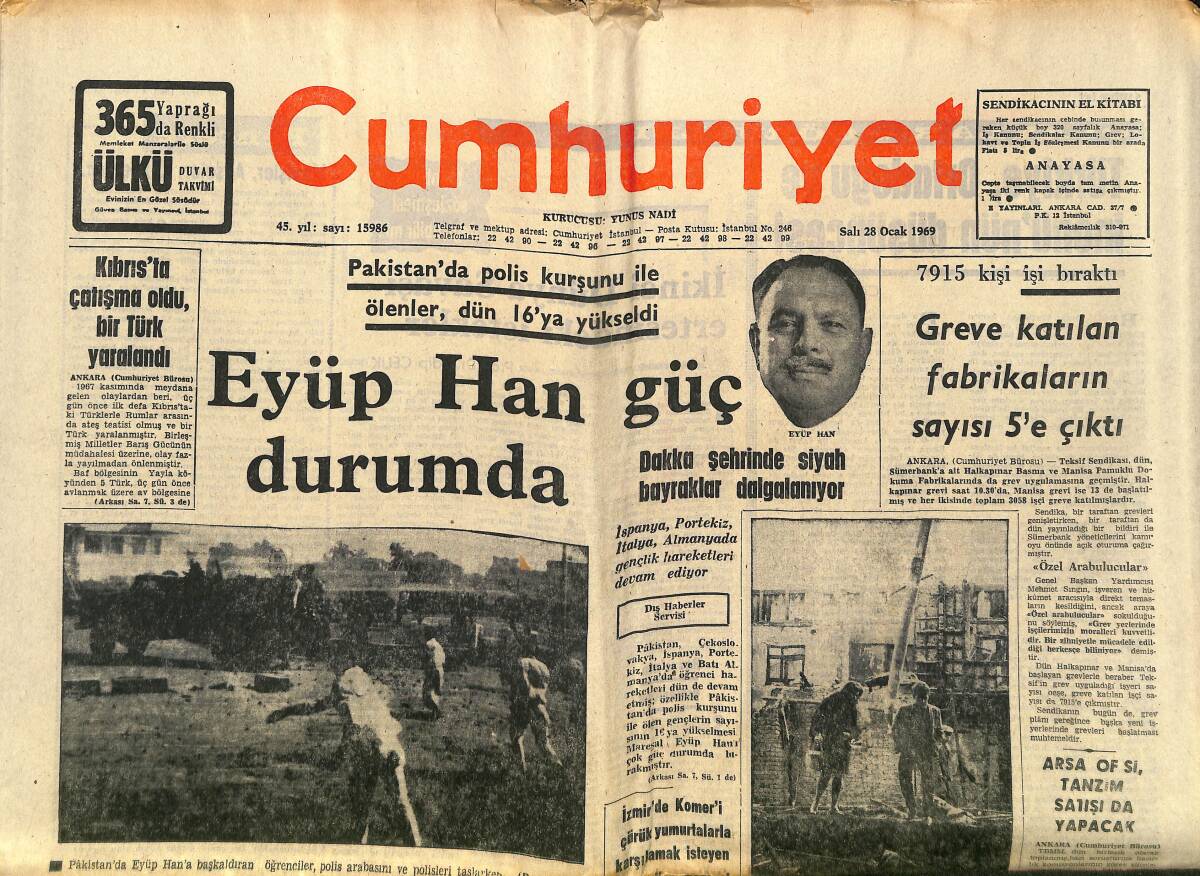 Cumhuriyet Gazetesi 28 Ocak 1969 - Ege Tütün Piyasası Açıldı Bakan Yuhalandı - Cevher Yüklü Bir Gemi Çanakkale Boğazından Nasıl Geri Çevrildi? GZ140172 - 1