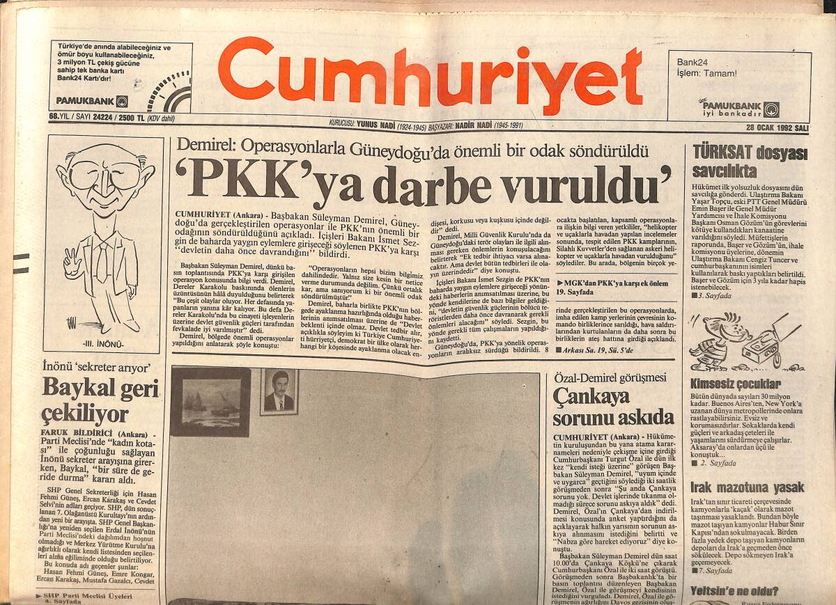 Cumhuriyet Gazetesi 28 Ocak 1992 - ABD'de Davos Umudu Az - Baykal Geri Çekiliyor GZ157204 - 1