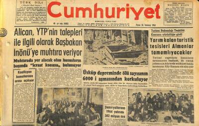 Cumhuriyet Gazetesi 28 Temmuz 1963 - Üsküp Depreminde Ölü Sayısının 6000i Aşmasından Korkuluyor - Adanada Temizlik İşçileri Grev Yaptı GZ120733 - 1