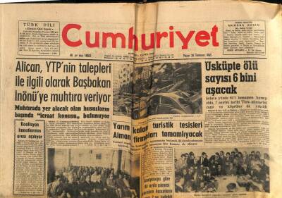 Cumhuriyet Gazetesi 28 Temmuz 1963 - Üsküpte Şehrin Yüzde 85i Tamamen Harap Oldu , Ölü Sayısı 6 Bini Aşacak GZ85471 - 1