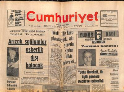 Cumhuriyet Gazetesi 28 Temmuz 1970 - Askerlik Sürelerini İndiren Tasarılar Dün Kanunlaştı GZ85004 - 1