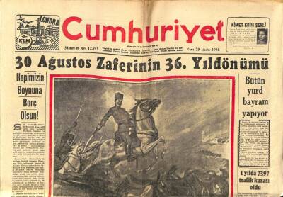 Cumhuriyet Gazetesi 29 Ağustos 1958 - Zafer Bayramının 36. Yılı Kutlanıyor GZ78013 - 1