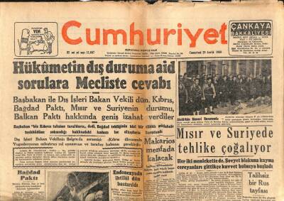Cumhuriyet Gazetesi 29 Aralık 1956 - Cemil Topuzluya Beynelmiel Paye GZ85340 - 1