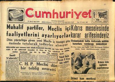 Cumhuriyet Gazetesi 29 Aralık 1957 - Kıbrıs Meselesinde Karar Arifesindeyiz - Karamanın Köylerinde Tifo Salgını GZ121903 - 1