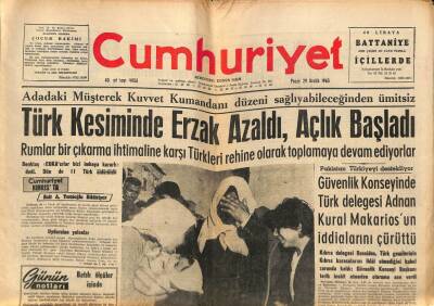 Cumhuriyet Gazetesi 29 Aralık 1963 - Türk Kesiminde Erzak Azaldı , Açlık Başladı GZ84927 - 1