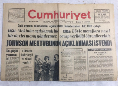 Cumhuriyet Gazetesi 29 Aralık 1965 - Johnson Mektubunun Açıklanmasını İstedi - GZ19248 - 1