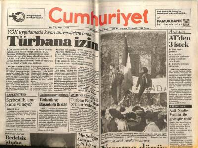 Cumhuriyet Gazetesi 29 Aralık 1989 - Türbana İzin GZ64424 - 1