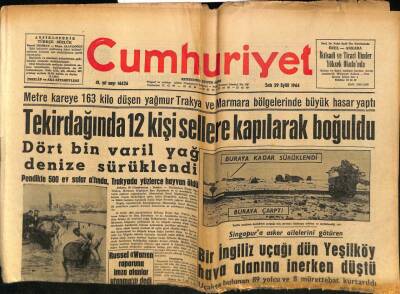 Cumhuriyet Gazetesi 29 Eylül 1964 - Metre Kareye 163 Kilo Düşen Yağmur Trakya Ve Marmara Bölgelerinde Büyük Hasar Yaptı GZ80054 - 1