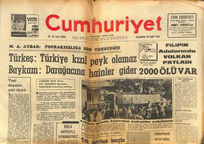 Cumhuriyet Gazetesi 29 Eylül 1965 - Filipin Adalarında Volkan Patladı 2000 Ölü Var GZ85423 - 1