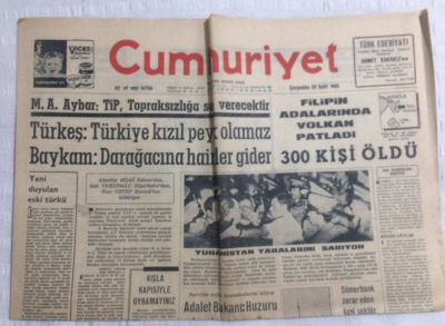 Cumhuriyet Gazetesi 29 Eylül 1965 - Filipin Adalarında Volkan Patladı 300 Kişi Öldü - GZ19493 - 1