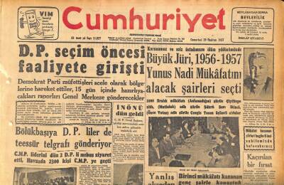 Cumhuriyet Gazetesi 29 Haziran 1957 - Büyük Jüri , 1956-1957 Yunus Nadi Mükafatını Alacak Şairleri Seçti GZ119901 - 1