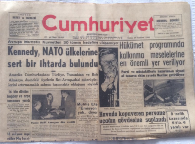 Cumhuriyet Gazetesi 29 Haziran 1962 - Kennedy Nato Ülkelerine Sert İhtarda Bulundu - GZ19342 - 1