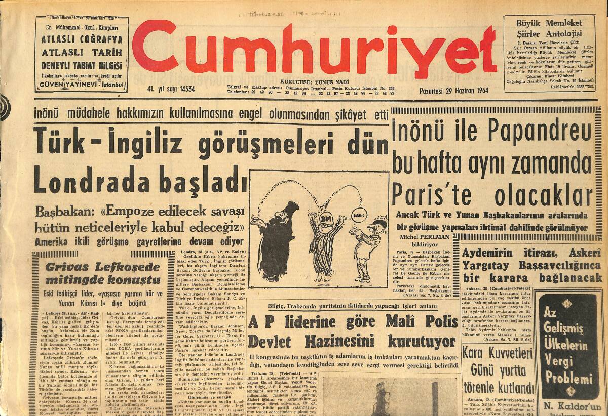 Cumhuriyet Gazetesi 29 Haziran 1964 - Tekelin 175 Milyon Olan Kredisi 375 Milyona Çıkarıldı GZ160387 - 1