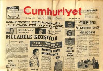 Cumhuriyet Gazetesi 29 Haziran 1965 - Karadenizdeki Seçim Sloganları CHP Komünisttir AP Masondur GZ59100 - 1