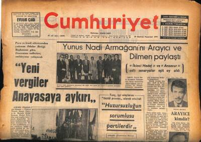 Cumhuriyet Gazetesi 29 Haziran 1970 - Yunus Nadi Armağanını Arayıcı Ve Dilmen Paylaştı GZ85784 - 1