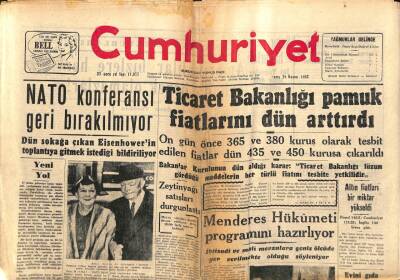 Cumhuriyet Gazetesi 29 Kasım 1957 - Ticaret Bakanlığı Pamuk Fiatlarını Dün Arttırdı GZ85299 - 1