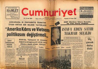 Cumhuriyet Gazetesi 29 Kasım 1965 - Ziraat Mühendisleri Kongresi Sona Erdi - CHP Merkez İdare Kurulu , Üç Kişi Hariç Değişti GZ98086 - 1