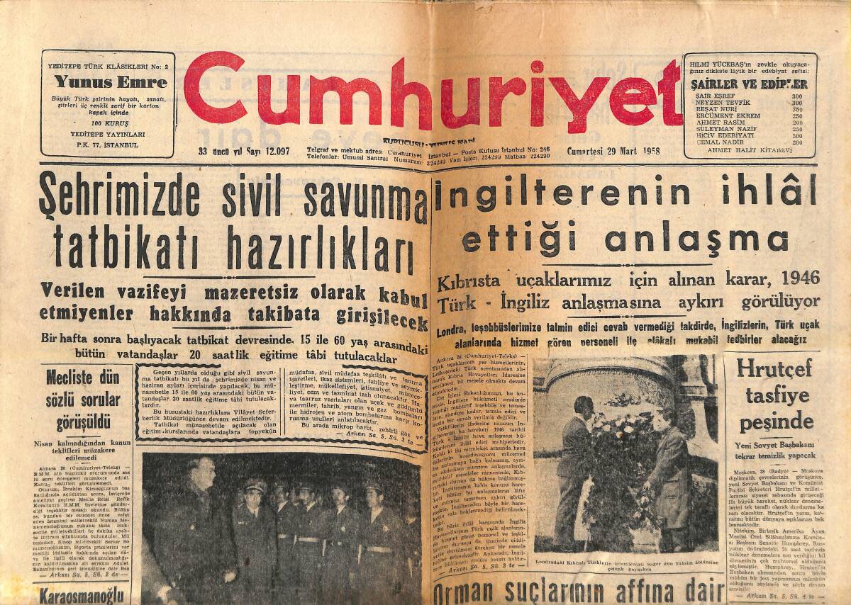 Cumhuriyet Gazetesi 29 Mart 1958 - İngiltere'nin İhlal Ettiği Anlaşma - Hesap Mütehassırlarına Dair Tasarı Mesele Oldu! GZ139032 - 1