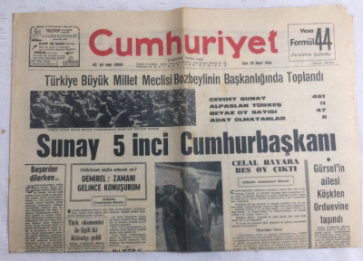 Cumhuriyet Gazetesi 29 Mart 1966 - Sunay 5inci Cumhurbaşkanı - GZ19146 - 1
