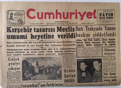 Cumhuriyet Gazetesi 29 Mayıs 1957 - İstanbul Fethinin 504 Yıl Dönümü , Batı Trakya da Yunan Baskısı Şiddetleniyor GZ13807 - 1