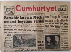 Cumhuriyet Gazetesi 29 Mayıs 1957 - İstanbul Fethinin 504 Yıl Dönümü , Batı Trakya da Yunan Baskısı Şiddetleniyor GZ13807 - 2
